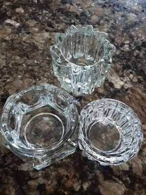 3 Clear Cut Crystal Votive Holders